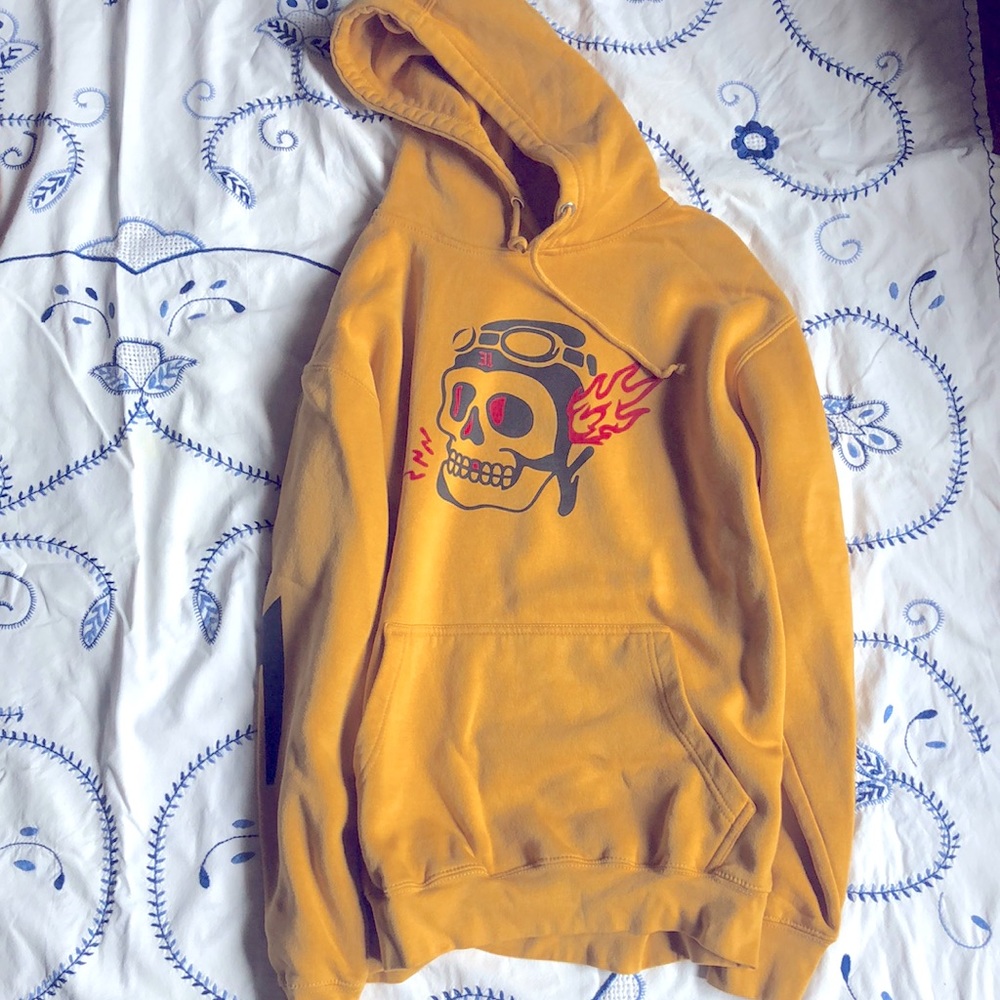 GirrlScout mustard yellow skull hoodie